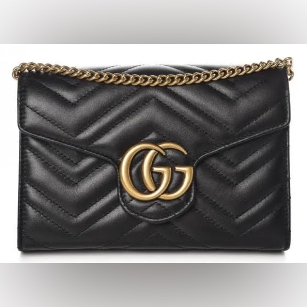 Gucci Matelasse Leather GG Marmont Mini Wallet on Chain Bag